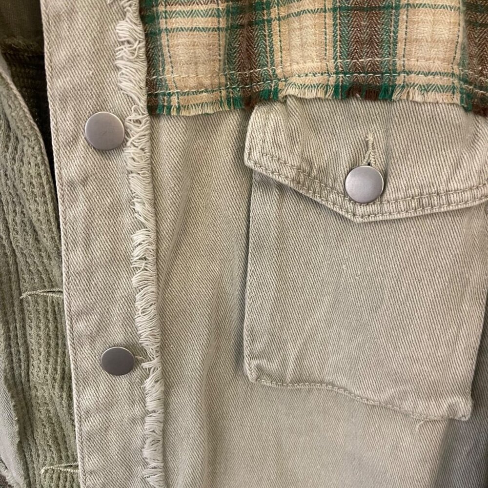 POL Women Boho Patchwork Shacket Jacket Size L Go… - image 5